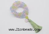 GMN1735 Hand-knotted 8mm candy jade 108 beads mala necklace with tassel & charm