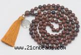 GMN1876 Knotted 8mm, 10mm mahogany obsidian 108 beads mala necklace with tassel & charm