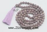 GMN1887 Knotted 8mm, 10mm purple lepidolite 108 beads mala necklace with tassel & charm