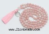 GMN1888 Knotted 8mm, 10mm Chinese pink opal 108 beads mala necklace with tassel & charm