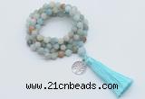 GMN2022 Knotted 8mm, 10mm matte amazonite 108 beads mala necklace with tassel & charm