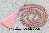 GMN205 Hand-knotted 6mm pink wooden jasper 108 beads mala necklaces with tassel