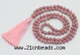 GMN206 Hand-knotted 6mm pink wooden jasper 108 beads mala necklaces with tassel