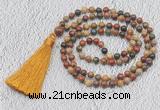 GMN207 Hand-knotted 6mm picasso jasper 108 beads mala necklaces with tassel