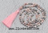 GMN209 Hand-knotted 6mm pink zebra jasper 108 beads mala necklaces with tassel