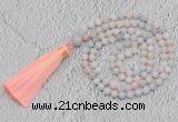 GMN219 Hand-knotted 6mm morganite 108 beads mala necklaces with tassel