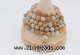 GMN2211 Hand-knotted 8mm, 10mm matte fossil coral 108 beads mala necklace with charm