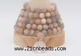 GMN2223 Hand-knotted 8mm, 10mm matte sunstone 108 beads mala necklace with charm