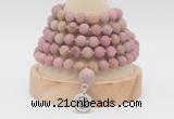 GMN2224 Hand-knotted 8mm, 10mm matte pink wooden jasper108 beads mala necklace with charm