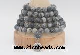 GMN2227 Hand-knotted 8mm, 10mm matte black water jasper 108 beads mala necklace with charm