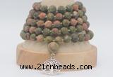 GMN2234 Hand-knotted 8mm, 10mm matte unakite 108 beads mala necklaces with charm