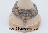 GMN2402 Hand-knotted 6mm Botswana agate 108 beads mala necklace with charm