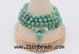 GMN2403 Hand-knotted 6mm grass agate 108 beads mala necklace with charm