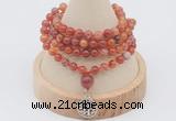 GMN2405 Hand-knotted 6mm fire agate 108 beads mala necklace with charm