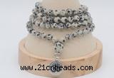 GMN2414 Hand-knotted 6mm dalmatian jasper 108 beads mala necklace with charm
