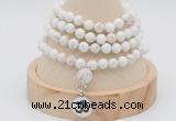 GMN2417 Hand-knotted 6mm white howlite 108 beads mala necklace with charm