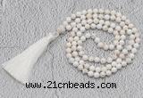 GMN243 Hand-knotted 6mm white howlite 108 beads mala necklaces with tassel