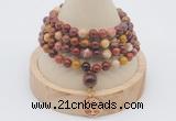 GMN2442 Hand-knotted 6mm mookaite 108 beads mala necklace with charm