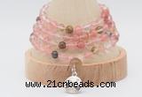 GMN2446 Hand-knotted 6mm volcano cherry quartz 108 beads mala necklaces with charm