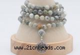 GMN2451 Hand-knotted 6mm artistic jasper 108 beads mala necklaces with charm