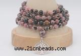 GMN2460 Hand-knotted 6mm rhodonite 108 beads mala necklaces with charm