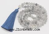 GMN247 Hand-knotted 6mm cloudy quartz 108 beads mala necklaces with tassel