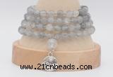 GMN2470 Hand-knotted 6mm cloudy quartz 108 beads mala necklaces with charm