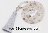 GMN249 Hand-knotted 6mm montana agate 108 beads mala necklaces with tassel