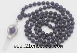 GMN2616 Hand-knotted 8mm, 10mm matte amethyst 108 beads mala necklace with pendant