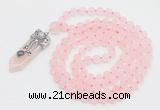 GMN2625 Knotted 8mm, 10mm matte rose quartz 108 beads mala necklace with pendant