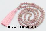 GMN268 Hand-knotted 6mm pink wooden jasper 108 beads mala necklaces with tassel