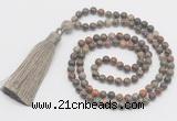 GMN277 Hand-knotted 6mm ocean agate 108 beads mala necklaces with tassel