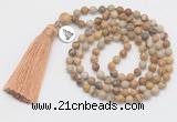 GMN305 Hand-knotted 6mm picture jasper 108 beads mala necklaces with tassel & charm