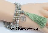 GMN314 Hand-knotted 6mm artistic jasper 108 beads mala necklaces with tassel & charm