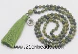 GMN320 Hand-knotted 6mm Canadian jade 108 beads mala necklaces with tassel & charm