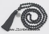 GMN329 Hand-knotted 6mm black onyx 108 beads mala necklaces with tassel & charm