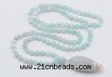 GMN4009 Hand-knotted 8mm, 10mm sea blue banded agate 108 beads mala necklace with pendant