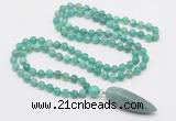 GMN4012 Hand-knotted 8mm, 10mm peafowl agate 108 beads mala necklace with pendant