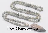 GMN4023 Hand-knotted 8mm, 10mm artistic jasper 108 beads mala necklace with pendant