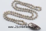 GMN4025 Hand-knotted 8mm, 10mm feldspar 108 beads mala necklace with pendant