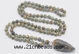 GMN4027 Hand-knotted 8mm, 10mm rhyolite 108 beads mala necklace with pendant