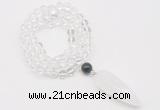 GMN4048 Hand-knotted 8mm, 10mm white crystal 108 beads mala necklace with pendant
