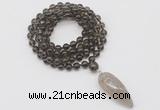 GMN4050 Hand-knotted 8mm, 10mm smoky quartz 108 beads mala necklace with pendant