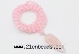 GMN4052 Hand-knotted 8mm, 10mm rose quartz 108 beads mala necklace with pendant