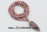 GMN4074 Hand-knotted 8mm, 10mm pink wooden jasper 108 beads mala necklace with pendant