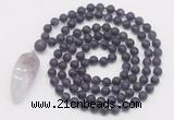 GMN4202 Hand-knotted 8mm, 10mm matte amethyst 108 beads mala necklace with pendant