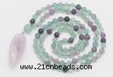 GMN4203 Hand-knotted 8mm, 10mm matte fluorite 108 beads mala necklace with pendant