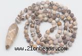 GMN4217 Hand-knotted 8mm, 10mm matte zebra jasper 108 beads mala necklace with pendant