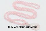 GMN4400 Hand-knotted 8mm, 10mm matte rose quartz 108 beads mala necklace with pendant