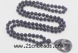 GMN4402 Hand-knotted 8mm, 10mm matte amethyst 108 beads mala necklace with pendant